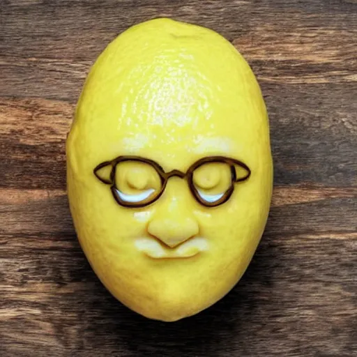 Prompt: a face carved into a lemon