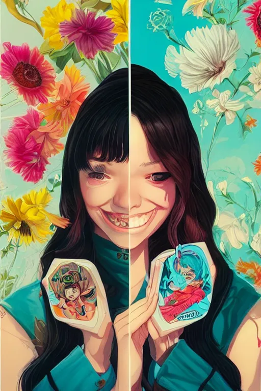 Image similar to a cutegirl smiling, Tristan Eaton, victo ngai, artgerm, RHADS, ross draws