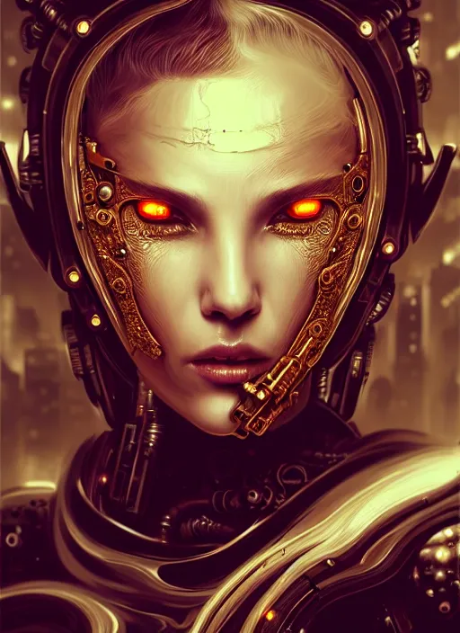 Image similar to soft lustrous hard tech ivory biotech raver gutter punk cyborg bioweapon, golden ratio, details, sci - fi, dark fantasy, cyberpunk, intricate, decadent, ornate, highly detailed, digital painting, octane render, 8 k, artstation, concept art, smooth, sharp focus, illustration, art by artgerm, loish, wlop