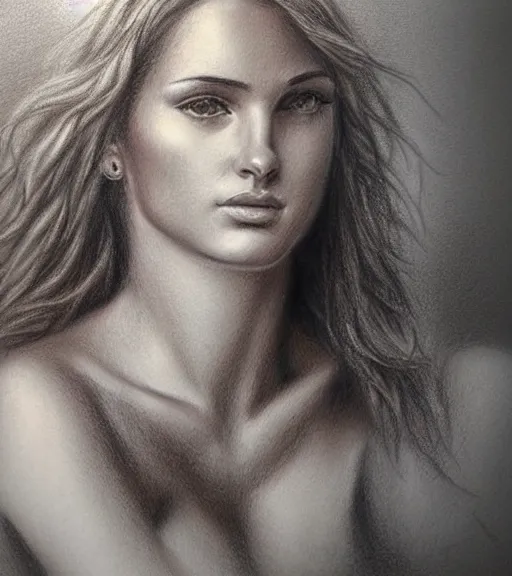 Image similar to realism drawing of the greek god aphrodite, hyper realistic, amazing detail, in the the style of casey baugh