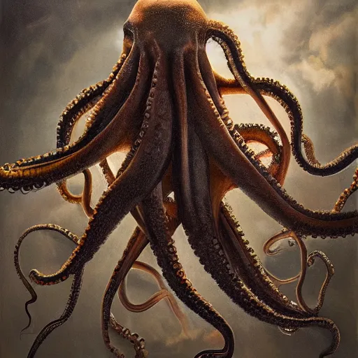 Image similar to an octopus leaving the nest to fly for the first time, oil on canvas, portrait, intricate, 8k highly professionally detailed, HDR, CGsociety