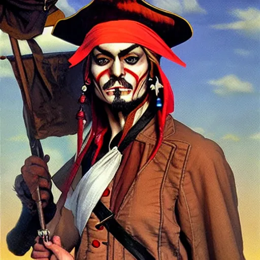 Prompt: pirate rpg concept art face painted by Alex Ross and Norman Rockwell