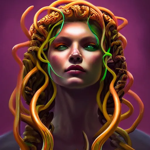 Prompt: vibrant portrait of medusa, high detail concept art, dark fantasy, backlight, atmospheric, trending on artstation