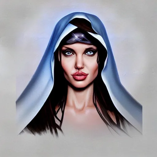 Image similar to young angelina jolie as virgin mary, marvel comics by artgerm,