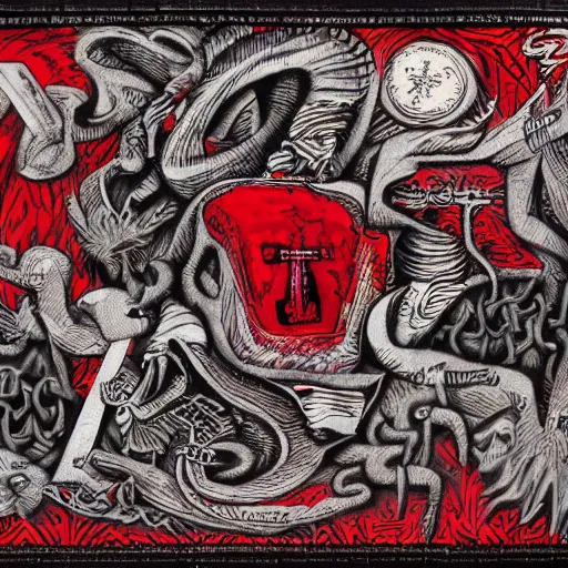 Image similar to a man philosophy schizophrenic is sitting in a red room with infernal symbols and sigils and runes for death and anger 8K height detailed