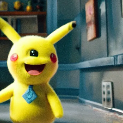 Prompt: a film still of baby sponge bob in detective pikachu