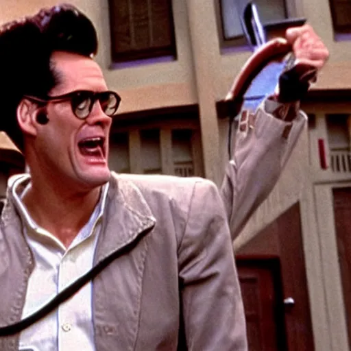 Prompt: Jim Carrey as Egon Spengler in the movie Ghostbusters