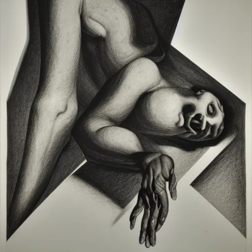 Image similar to lithography on paper conceptual figurative ( post - morden ) monumental dynamic soft shadow portrait drawn by hogarth and escher and francis bacon, inspired by goya, illusion surreal art, highly conceptual figurative art, intricate detailed illustration, controversial poster art, polish poster art, geometrical drawings, no blur