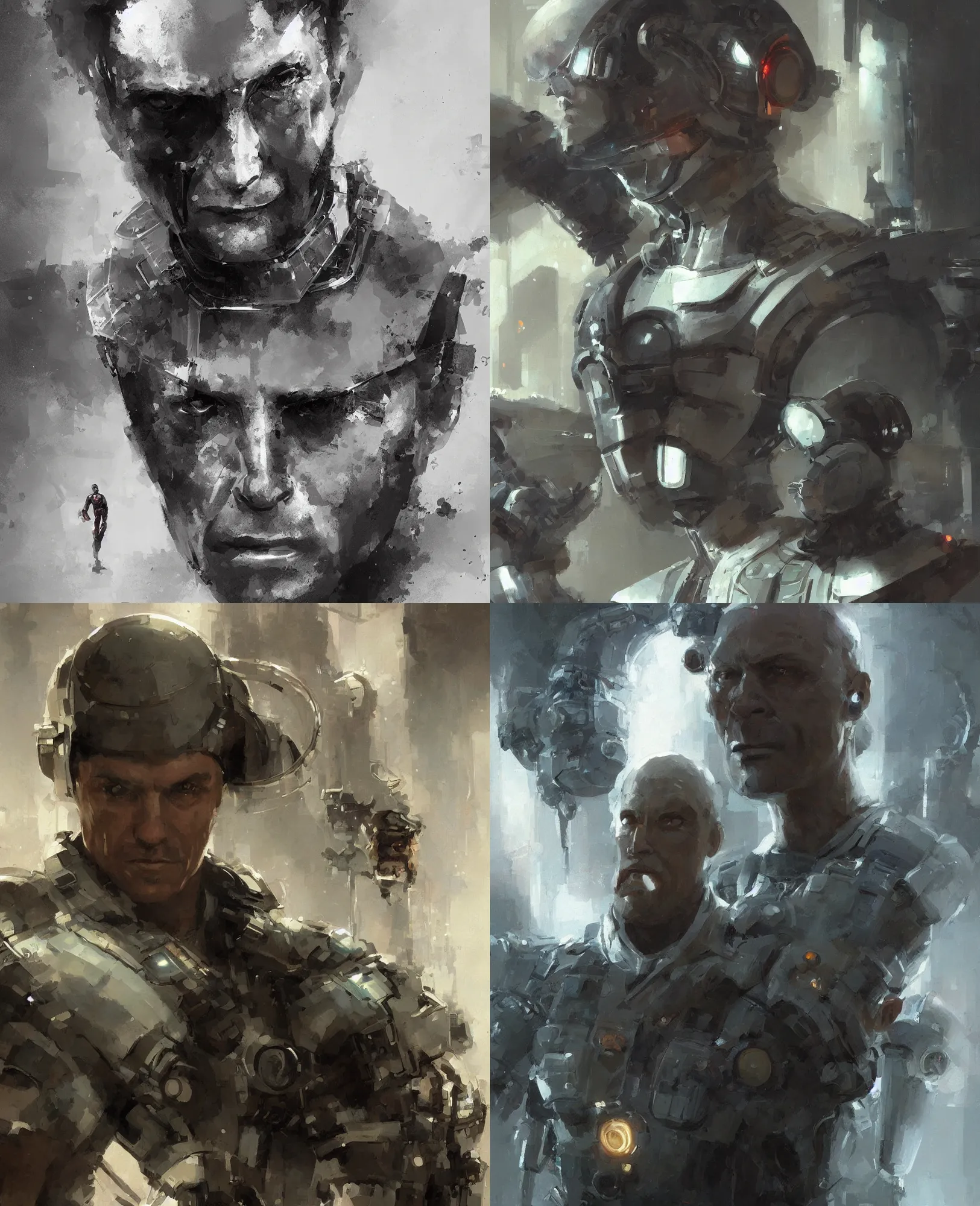 Image similar to a futuristic technician man, scifi character portrait by greg rutkowski, craig mullins