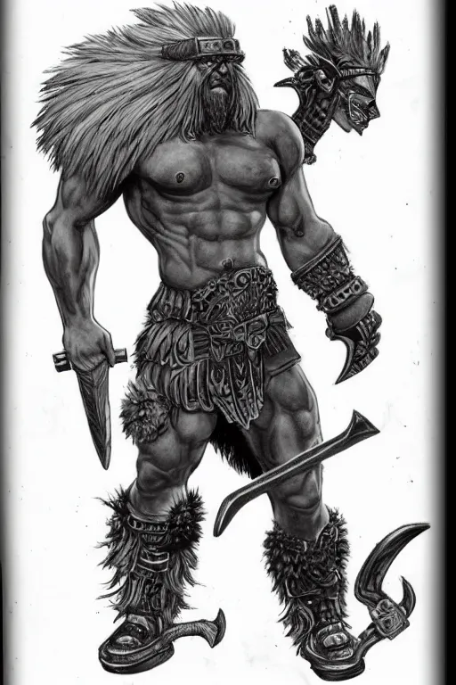 Image similar to full body shot of a muscular barbarian with a mohawk, fantasy art