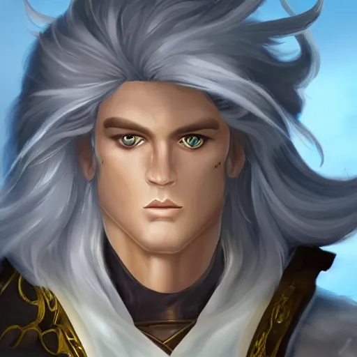 Image similar to a fantasy character with white hair. he looks like a snake.