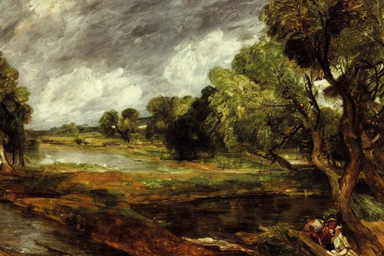 Image similar to ‘ a painting of a pastoral country landscape with a river by john constable ’