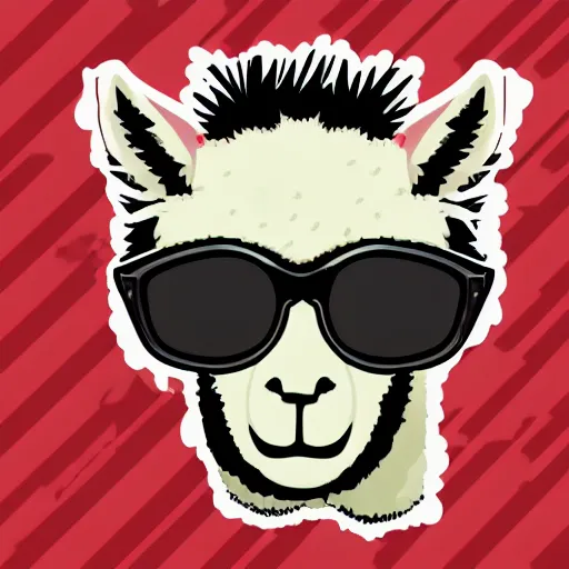 Prompt: in the style of max prentis and deathburger and laurie greasley a vector e-sports sticker logo of a alpaca wearing sunglasses, highly detailed, colourful, 8k wallpaper