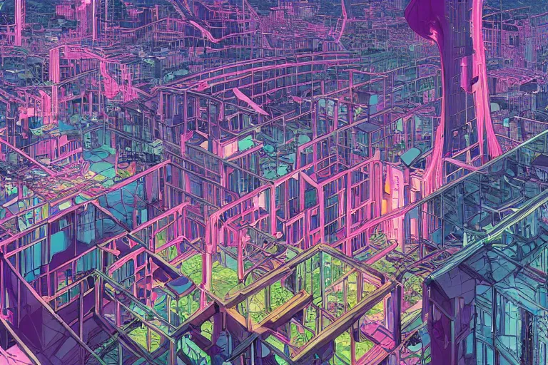 Image similar to Panorama view of an anime scenery by Beeple and naomi okubo and dan mumford and zaha hadid