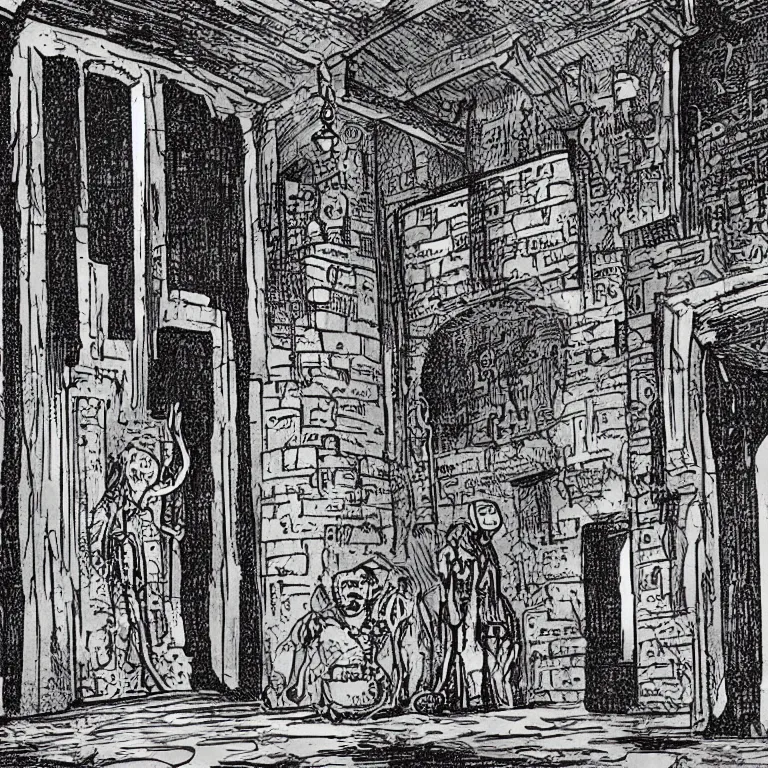 Prompt: description of room in the dungeon, osr dungeon, tomb of horror,