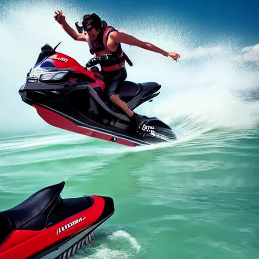 Image similar to morbius riding a jet ski