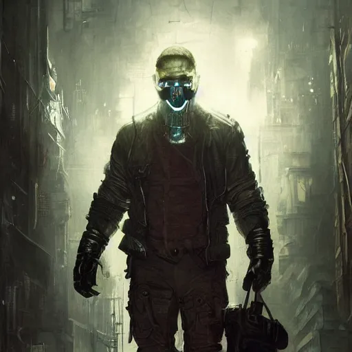 Image similar to tom hardy as henry dorsett case, hacker, cyborg, cyberpunk, painted by seb mckinnon, high detail, dramatic light, digital art, painted by greg rutkowski, promotional movie posterart, trending on artstation