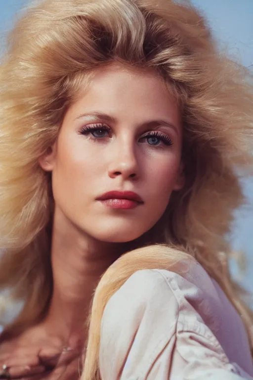 Image similar to a beautiful blonde girl in the 8 0's, portrait shot 8 5 mm