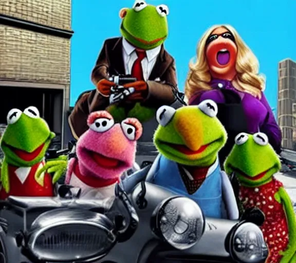 Prompt: the muppets in grand theft auto