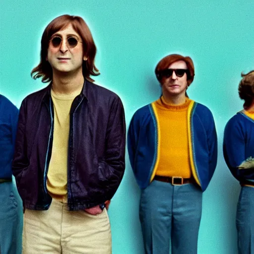 Image similar to John Lennon in a wes Anderson movie, HD, high resolution, hyper realistic, 4k, intricate detail