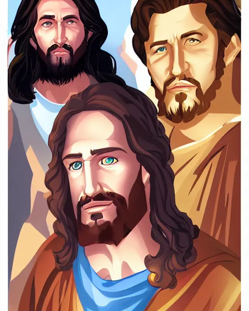 Image similar to cel - shaded portrait character art of jesus, art, key art, movie poster