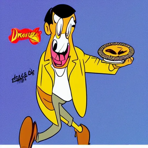 Prompt: drake in the style of a looney tunes character floating because he smelled a delicious pie, high detailed cartoon, looney tunes