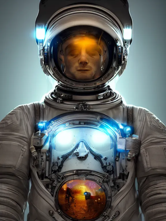 Prompt: portrait art of cybernetic cosmonaut 8 k ultra realistic, lens flare, atmosphere, glow, detailed, intricate, full of colour, cinematic lighting, trending on artstation, 4 k, hyperrealistic, focused, extreme details, unreal engine 5, cinematic, masterpiece