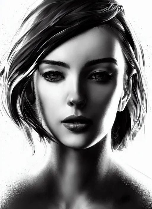 Image similar to full body portrait of a beautiful woman in black and white, photorealistic, hair down to waist, art by diego fazio and diegoKoi and artgerm, concept art, hyper sharp focus, 8k highly detailed