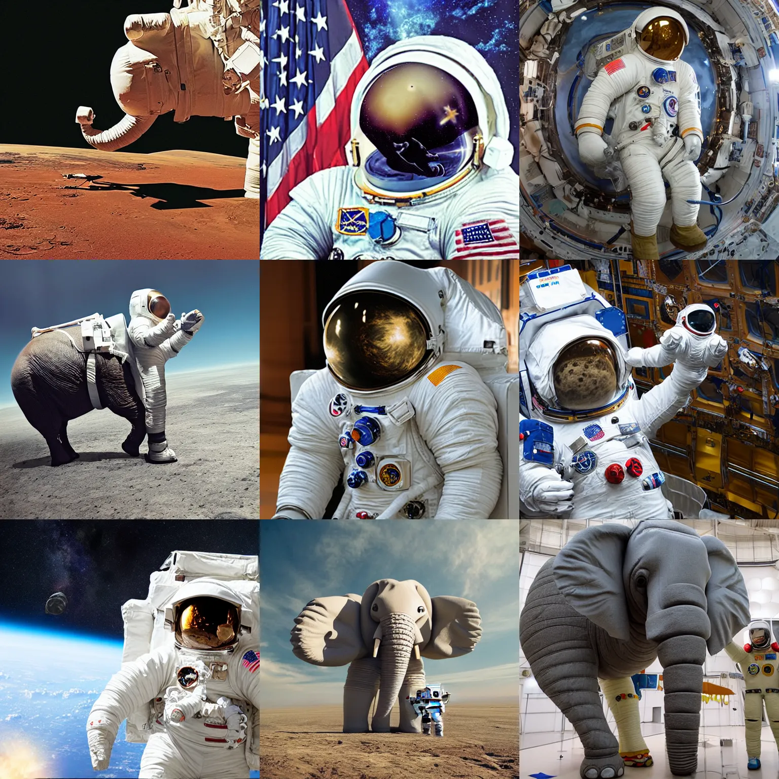 Prompt: giant elephant in spacesuit as astronaut