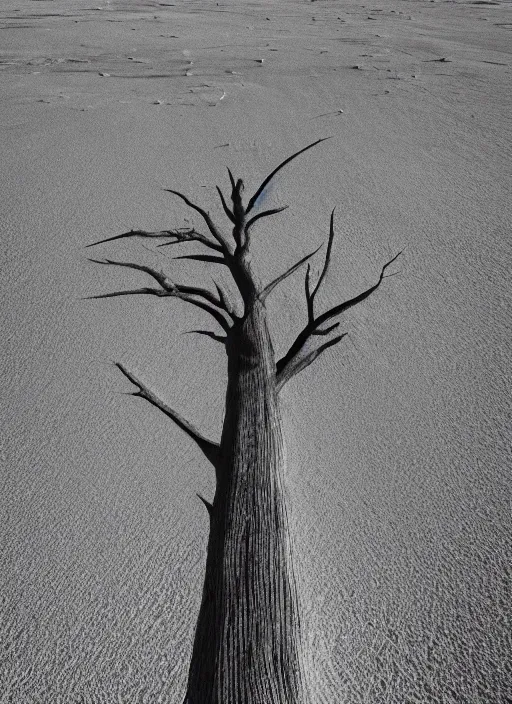 Image similar to the tallest tree in history in the middle of barren desert, sand, high res, highly detailed, photographed, 5 0 mm