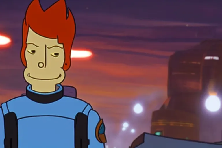 Image similar to live action film still of philip j. fry in the new sci - fi movie futurama
