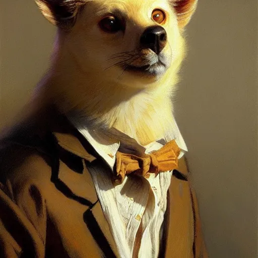 Image similar to a portrait of an animal wearing a shirt. highly detailed painting by gaston bussiere, craig mullins, j. c. leyendecker, furry