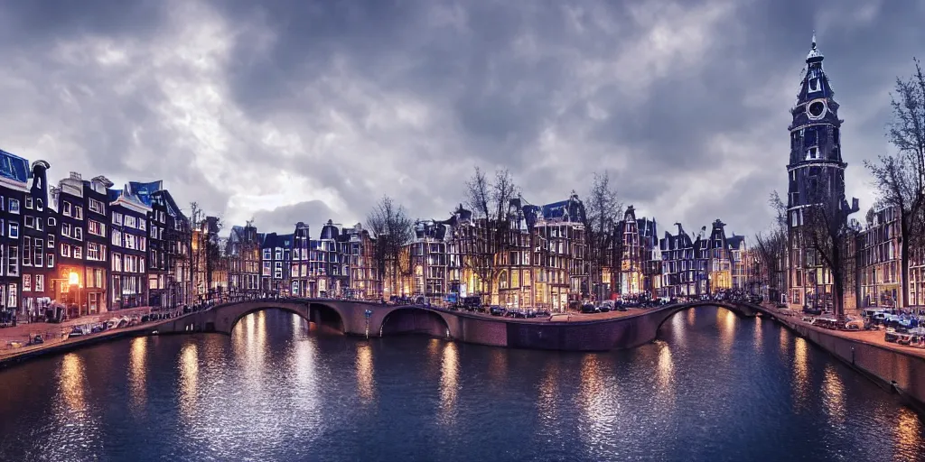 Prompt: futuristic photo of Amsterdam in a sci-fi style, 8K, hyper realistic, very detailed,