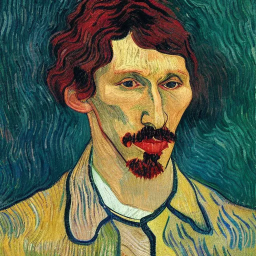 Prompt: body portrait of adam driver as a florist, long shot, painted by van gogh and gauguin