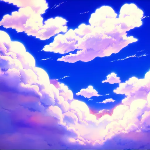 Image similar to epic anime clouds, high colored, blue sky