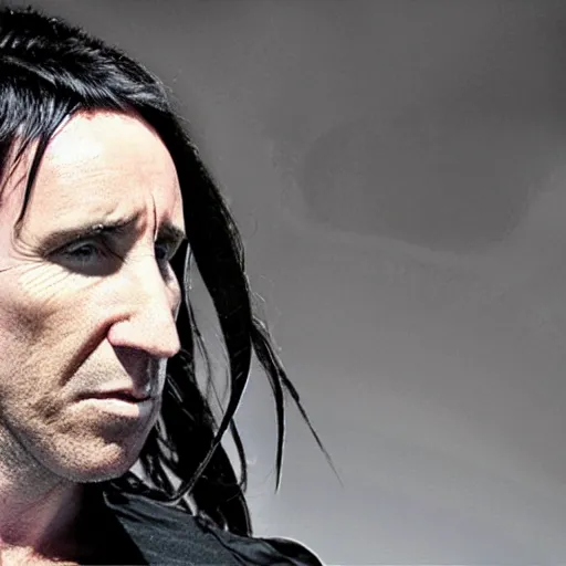 Prompt: Trent Reznor as a cyborg with snake hair