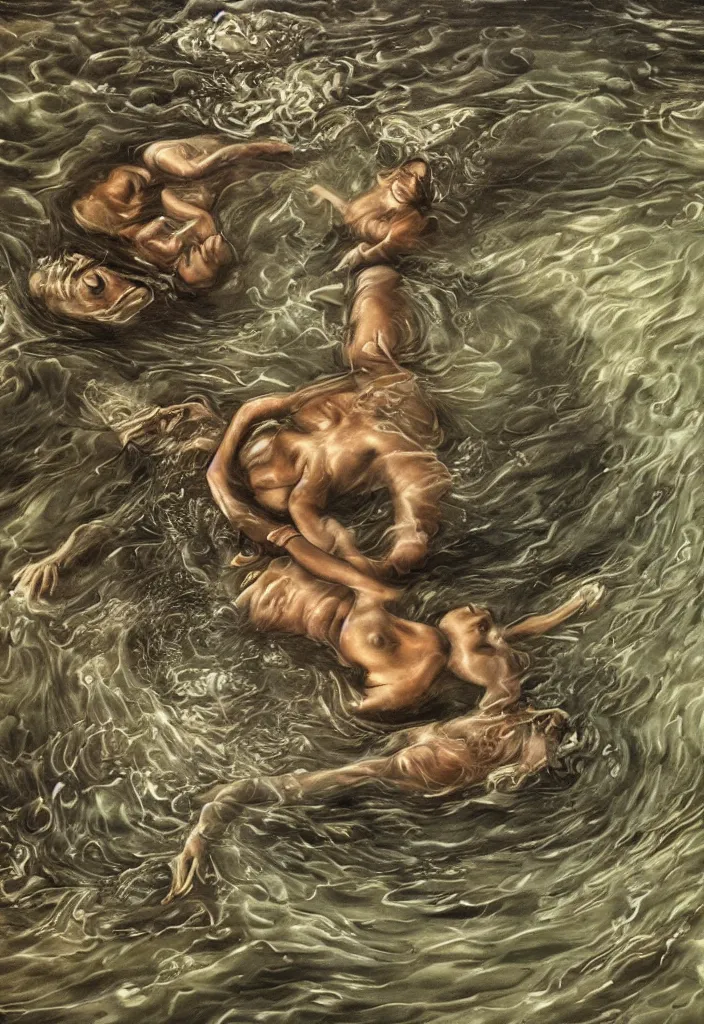 Image similar to highly detailed surrealist art about drowning slowly