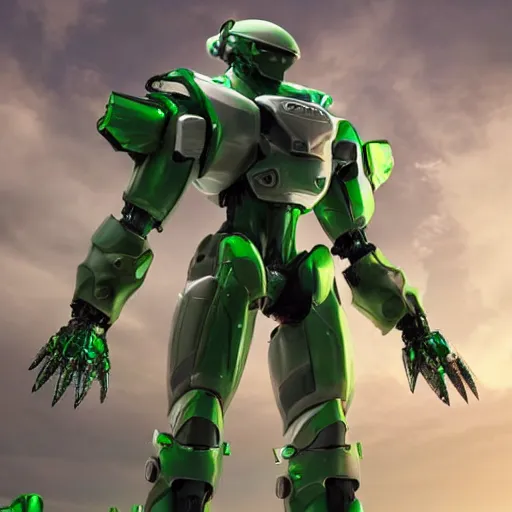 Prompt: saudi futuristic warrior mecha, green and white , full body mecha suit, epic urban battle from space, Murata Yasushi Nirasawa Style, beautiful aesthetic, photorealistic, volumetric lighting, hyperrealistic, octane render, HDR, Production IG Studios, marvel comics