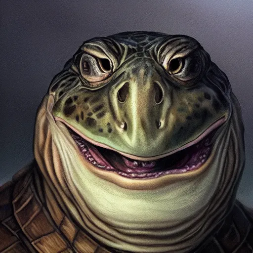 Image similar to zoomed in portrait of a hyper realistic mitch mcconnell as an anthropomorphic turtle, painted by greg rutkowski, artgerm, beautiful lighting, masterpiece, epic, 4 k