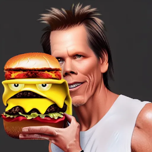 Image similar to kevin bacon face wrapped inside a cheeseburger