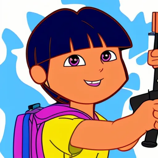 Prompt: Dora the explorer teaching how to use a gun