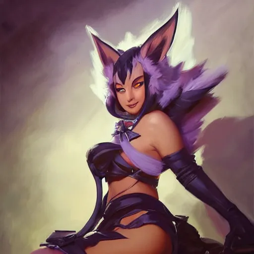 Prompt: greg manchess portrait painting of partially armored ahri from league of legends as overwatch character, medium shot, asymmetrical, profile picture, organic painting, sunny day, matte painting, bold shapes, hard edges, street art, trending on artstation, by huang guangjian, gil elvgren, ruan jia, randy vargas, greg rutkowski, gaston bussiere