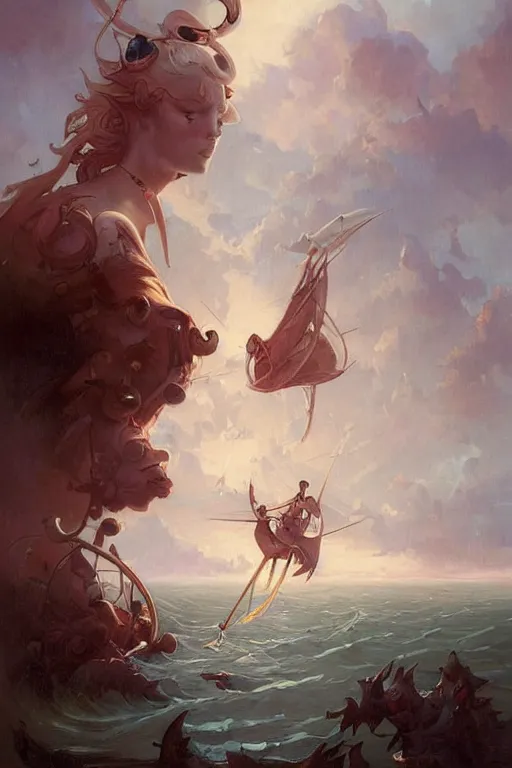 Image similar to a ship by peter mohrbacher in the style of gaston bussiere, art nouveau