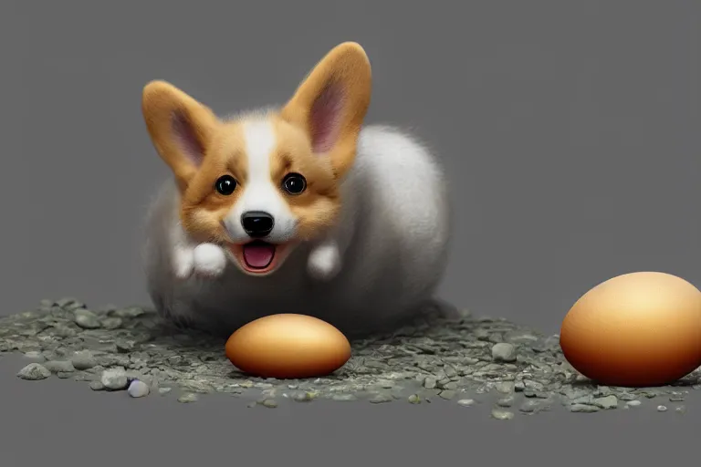 Image similar to a baby corgi crawling out of an egg, photography, fantasy art, concept art, digital art, trending on artstation, 4 k, extremely detailed, realistic,