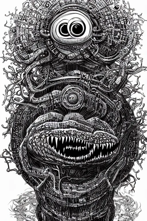 Prompt: hyperdetailed masterpiece concept art of a beholder, drawn by dan mumford and junji ito