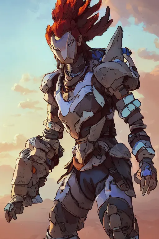 Image similar to combination suit armor aloy horizon forbidden west horizon zero dawn robot ninja mask helmet backpack tribal, art gta 5 comics, official fanart behance hd artstation by jesper ejsing, by rhads, makoto shinkai and lois van baarle, ilya kuvshinov, ossdraws radiating a glowing aura cgi rtx 2 0 2 2