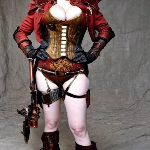 Prompt: full body photo of christina hendricks as a steampunk warrior highly detailed, 4k