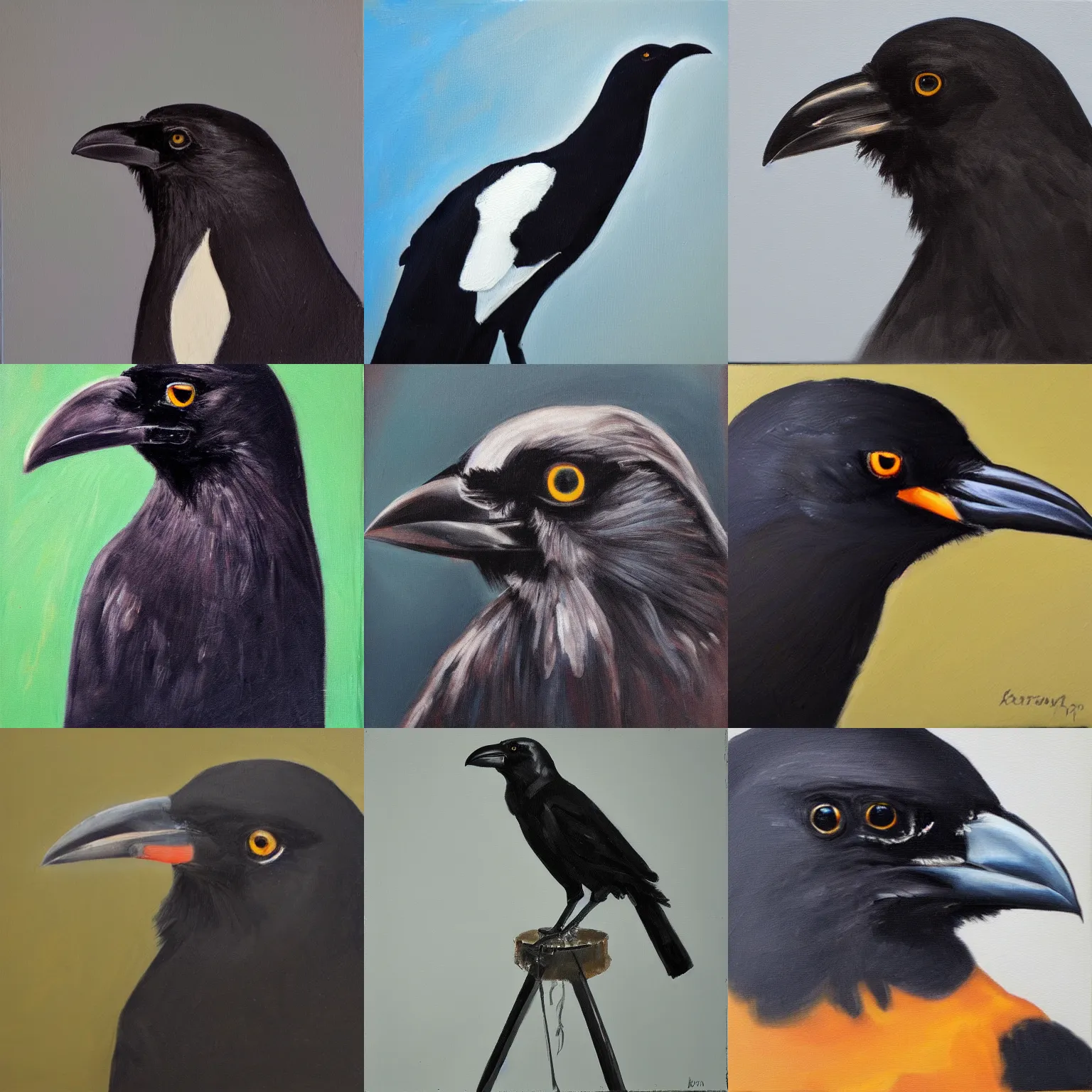 Image similar to portrait of a crow, oil paint