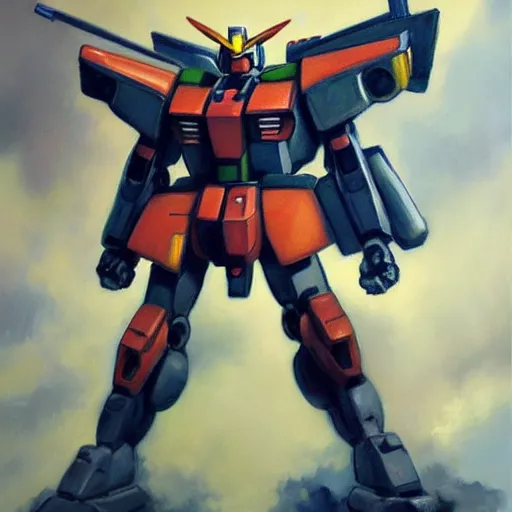 Prompt: an oil painting of gundam,artstation,highly detailed