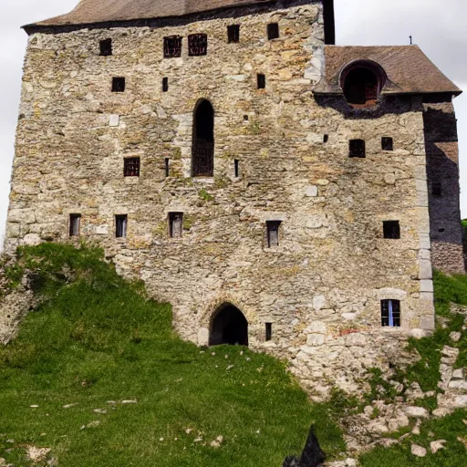 Prompt: old castle ruins on top of mountain in the village of verclause france, digital painting, realism, 4 k,